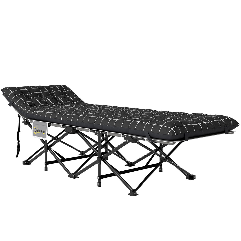 67cm Wide Folding Bed, Camping Cot for Adults with Mattress, Storage Pocket, Carry Bag, Max Load 150kg, Black