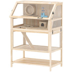 Hamsterkäfig aus Holz 3 Etagen Nagerkäfig mit abnehmbar Boden Ablage Laufrad Wippe Rampe Hütte 80x53x117cm Naturholz