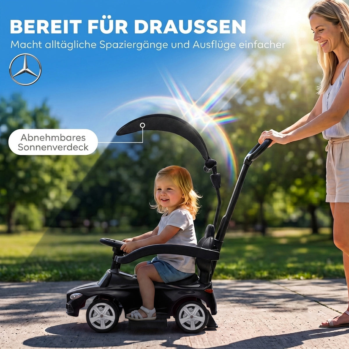 3-in-1 Rutschauto mit Schiebstange Mercedes-Benz Schwarz