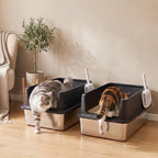2er-Set Katzenklo Edelstahl XL mit Hohem Rand Deckel 60x40x30cm