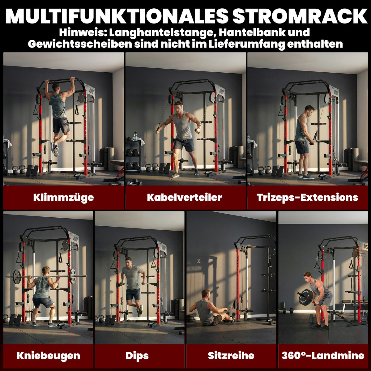 Power Cage, Power Rack with Adjustable Cable Pulley System, Pull-Up Bar, Dip Station, Landmine