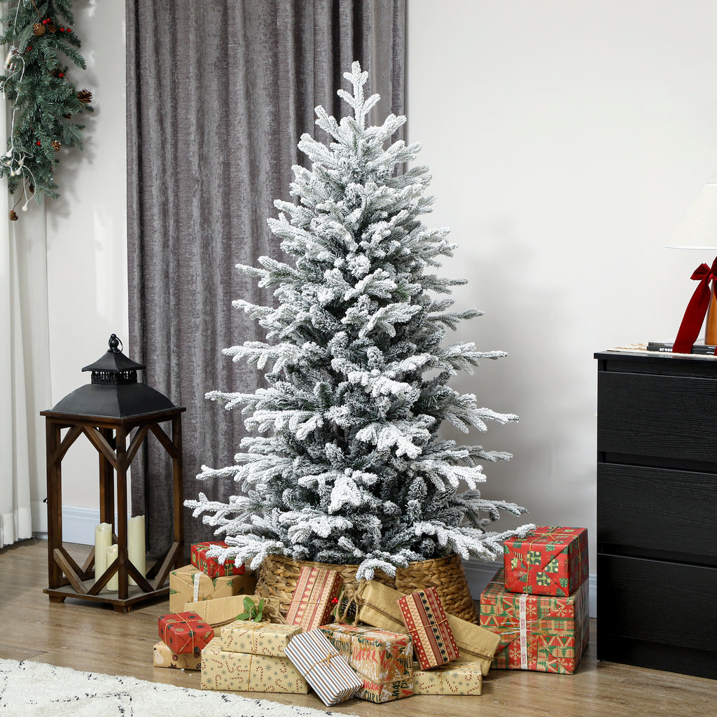 Künstlicher Weihnachtsbaum, 150cm Christbaum mit Schnee, 1162 Zweigen, klappbarem Metallständer