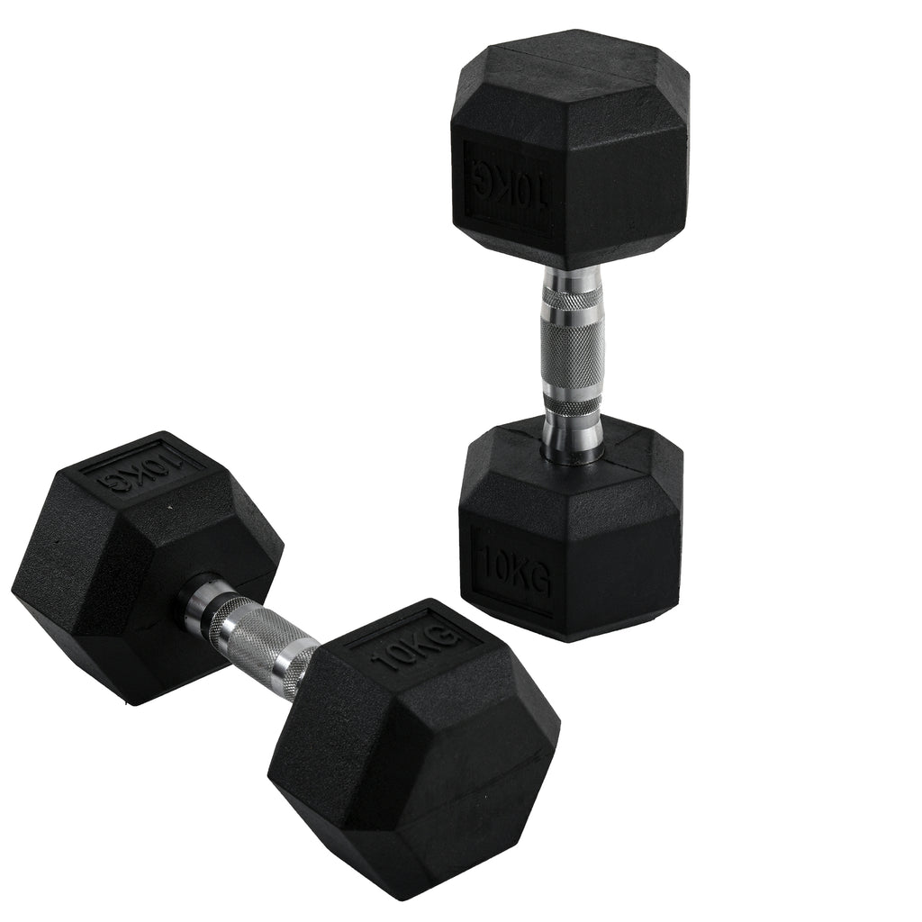 2x10kg Hex Dumbbells Set Rubber Dumbbells Weight Lifting Equipment Fitness Home Gym