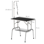 Trimmtisch für Hunde Hundepflegetisch klappbar, Haustierpflegetisch mit höhenverstellbarem Galgen, Schlingen, Netzkorb, Schertisch bis 150 kg, 90 x 60 x 75 cm, Schwarz