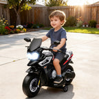 Elektro-Motorrad f¨¹r Kinder von 18-36 Monaten, Aufsitz-Fahrzeug, Hilfsr?der, Lichter, Musik, Kunststoff, Stahl, Schwarz