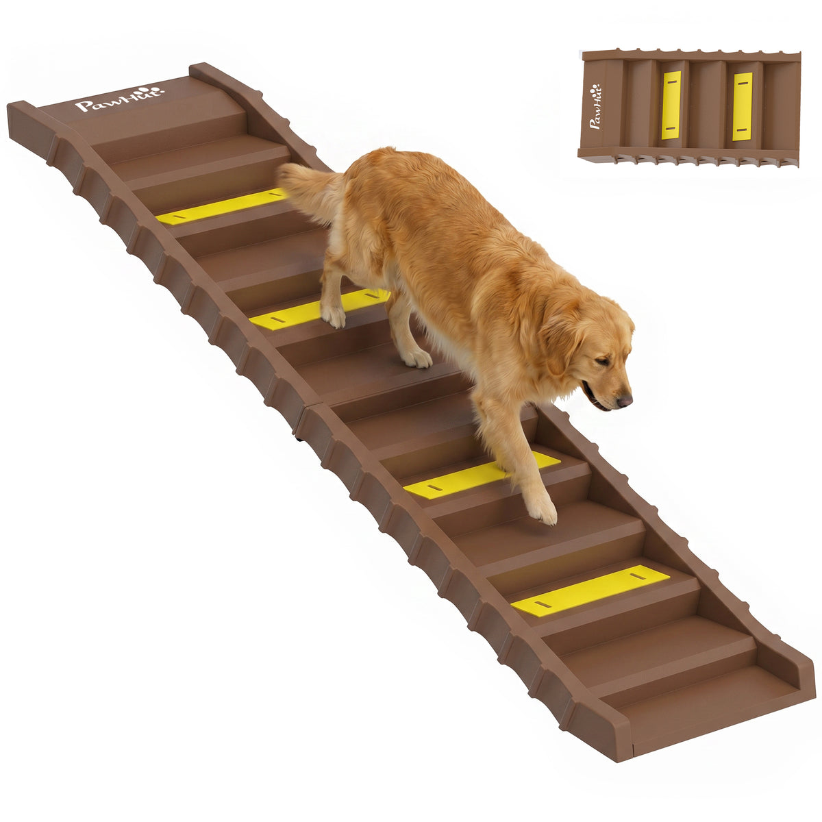 Dog Car Ramp with Anti-Slip Steps, 10-Steps Pet Stairs for Pets to Access Cars and High Beds, Brown