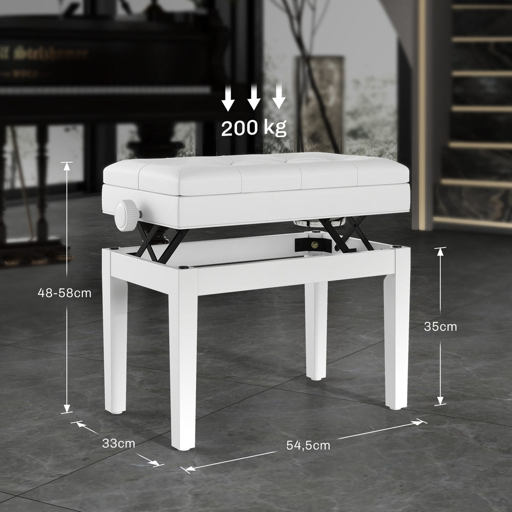 Klavierbank Höhenverstellbar mit Stauraum 54,5x33x48-58cm Weiß