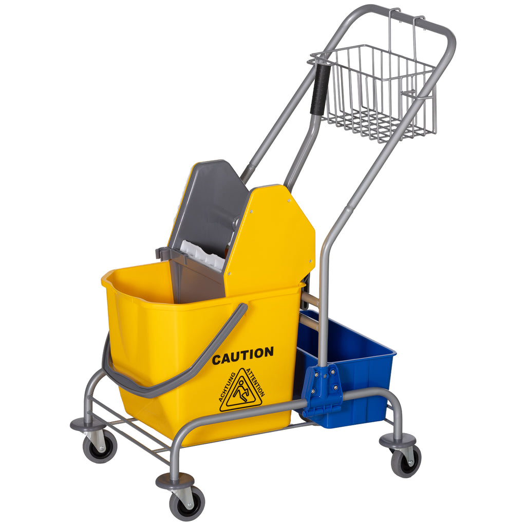 Reinigungswagen, Moppwagen, 25 L Fassungsvermögen, 4 Räder, Kunststoff, Gelb