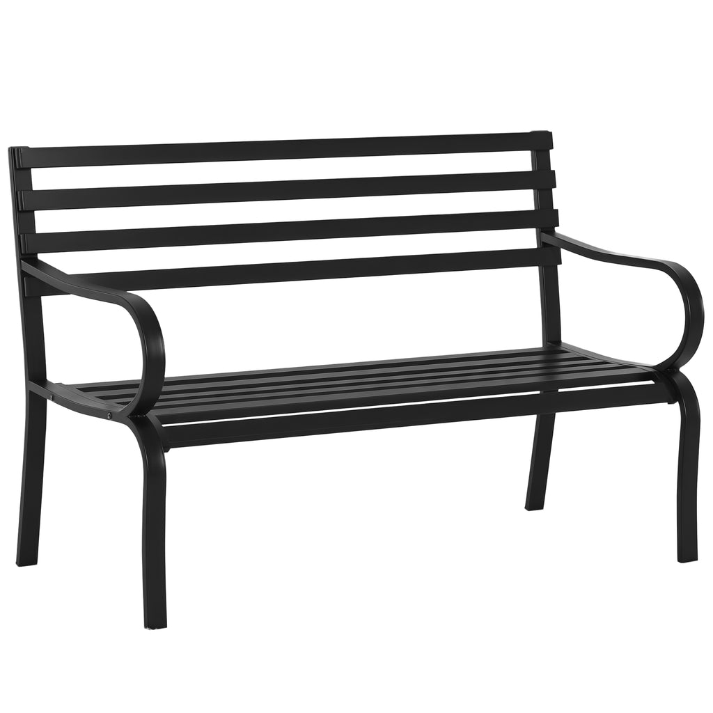 Stylish 2 Seater Metal Garden Porch Chair Bench Stable Patio Outdoor Park Metal Bench - Black