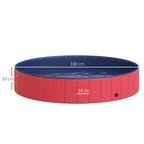  Hundebadewanne faltbar Badewanne Hundepool Plantschbecken Swimmingpool Wasserbecken für Hunde und Katzen Schwimmbecken Kunststoff+Holz Rot Ø160 x 30H cm