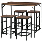 5-Piece Breakfast Bar Table and Stools Set, Kitchen Bar Table Set with High Table and 4 Stools, Space Saving Compact Dining Furniture for Small Spaces, Rustic Brown