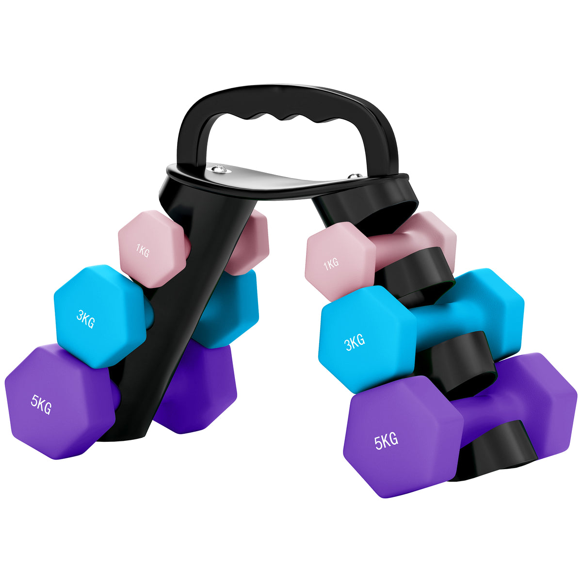 Dumbbells Set with Storage Rack, 2 x 1kg, 2 x 3kg, 2 x 5kg, Pink