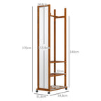 2-in-1-Spiegel Spiegel Ganzk?rperspiegel Garderobe, 1 Kleiderstange, 3 Regale, 35,8 x 59,8 x 170 cm, Natur