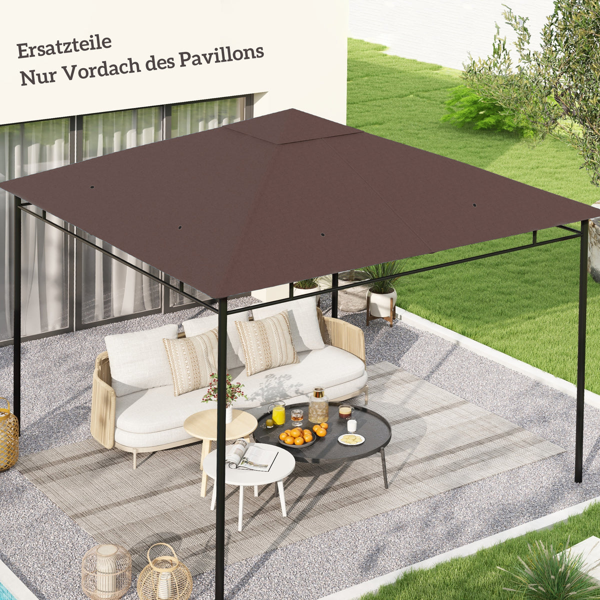 Ersatzdach für Gartenpavillon, Polyester, 2,98 x 2,98 m, Kaffee
