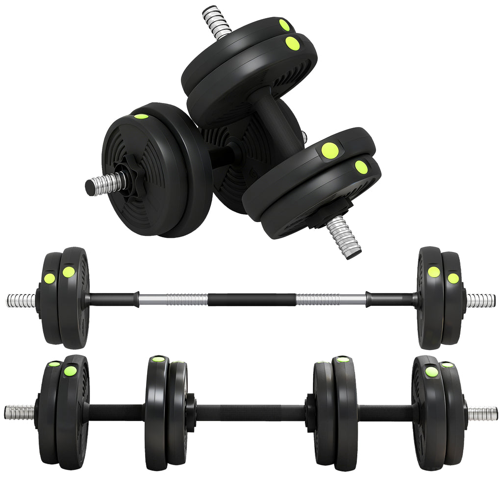 Adjustable Weight Barbell & Dumbbells Set Free Weights Strength Muscle Exercise Home Gym Training, Black and Green