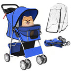 Hundewagen Hundebuggy Faltbar Katzenwagen bis 10kg mit Regenschutz Reflektorstreifen Aufbewahrungskorb 77x44x102cm Blau