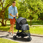 Hundebuggy Haustierwagen, klappbar, Regenschutz, 2 Sicherheitsleinen, 83cm x 55cm x 101cm, Grau + Schwarz