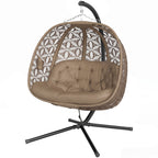 Outdoor Double Hanging Chair with Cushion and Cup Holders, Sand Brown