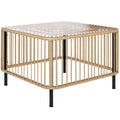 Polyrattan Gartentisch, 65 x 65 x 43 cm, wetterfest Beistelltisch quadrarisch mit Glasplatte Naturholz