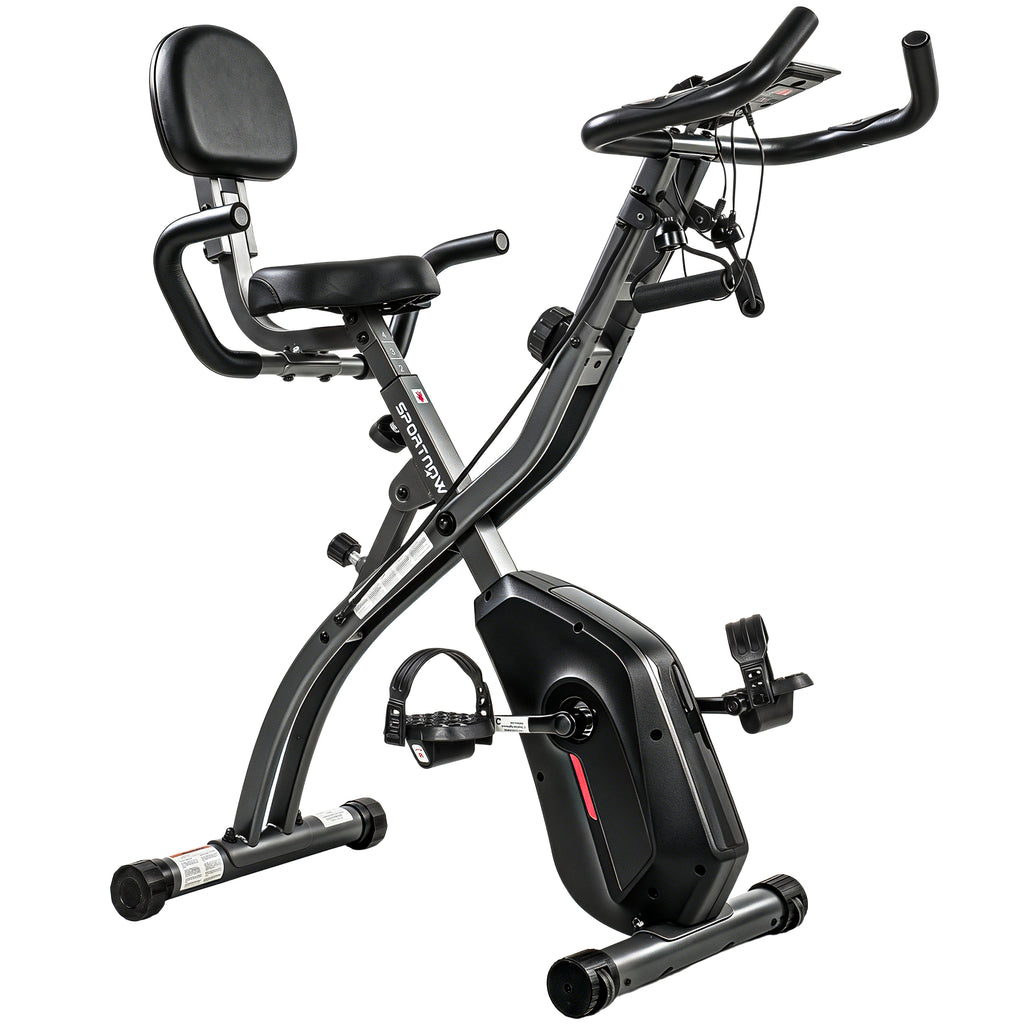 3-In-1 Folding Exercise Bike with Resistance Bands, Bluetooth App, 8-Level Magnetic Resistance, LCD Display, Black
