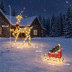 Leuchtendes Rentier mit Schlitten, flache Weihnachtsdeko für außen, 95 warmweiße LEDs, 8 Leuchtmodi, Timer