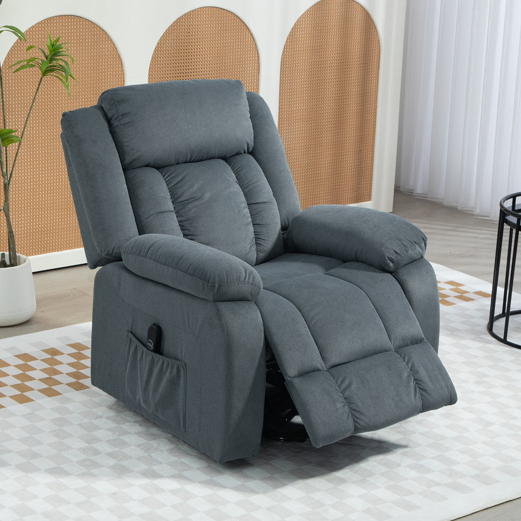 Aufstehsessel mit weichem Bezug, Recliner-Sessel mit Fernbedienung und Seitentaschen, Grau