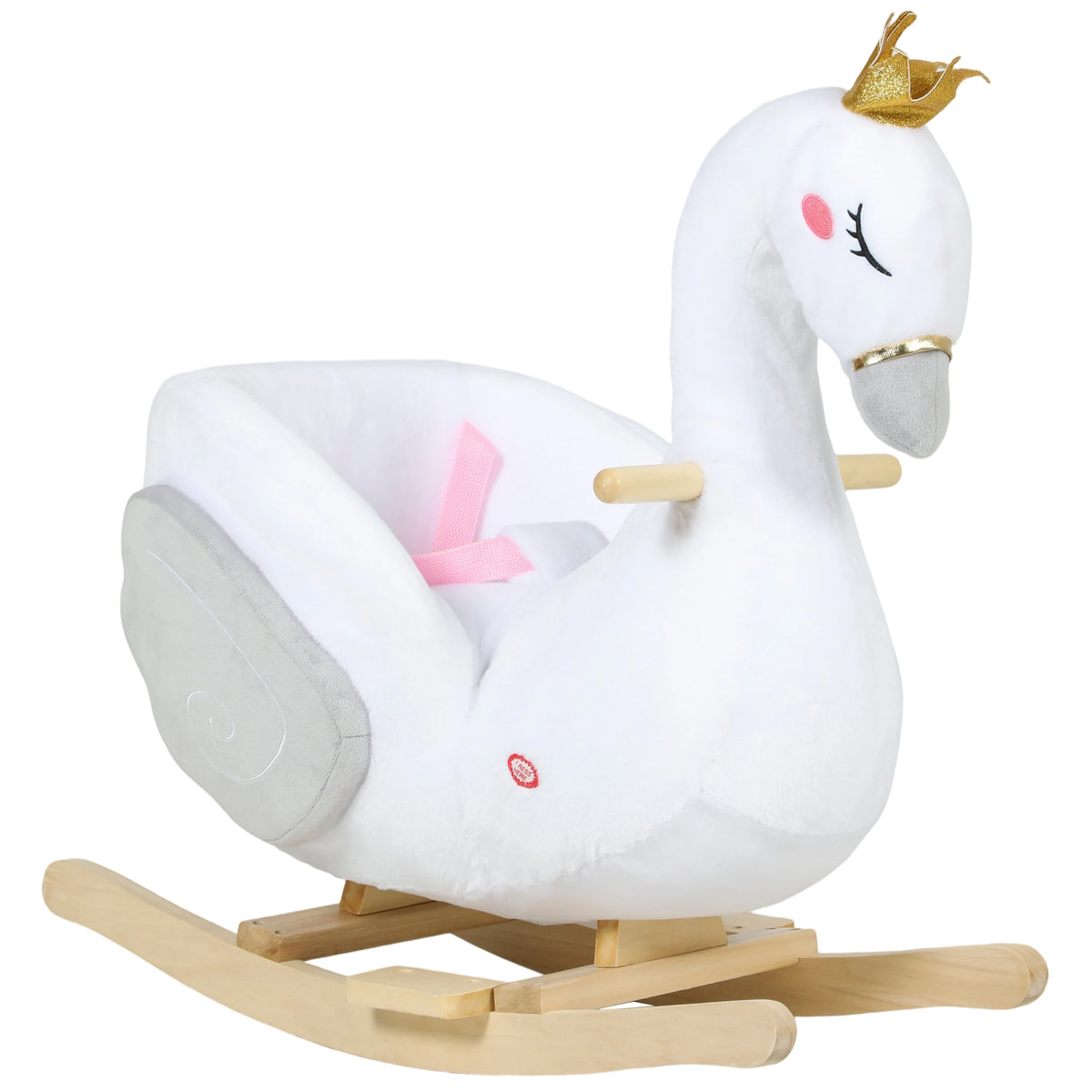Schaukeltier, Schwan-Schaukel mit Schlaflied, weicher F¨¹llung, Holzrahmen, f¨¹r Kinder 1,5-3 Jahre, 65x40x68 cm, Wei?