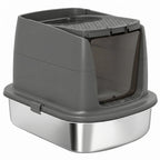 Large Stainless Steel Litter Box, Enclosed Metal Cat Litter Tray with Scoop, Deodoriser Bag, Front-Entry and Top-Exit
