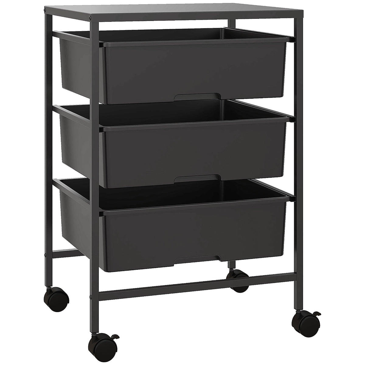 Beistellwagen mit R?dern, 3 K?rbe f¨¹r Transport und Aufbewahrung, K¨¹chenwagen, 40,8L x 33,5B x 60,5H cm, Schwarz