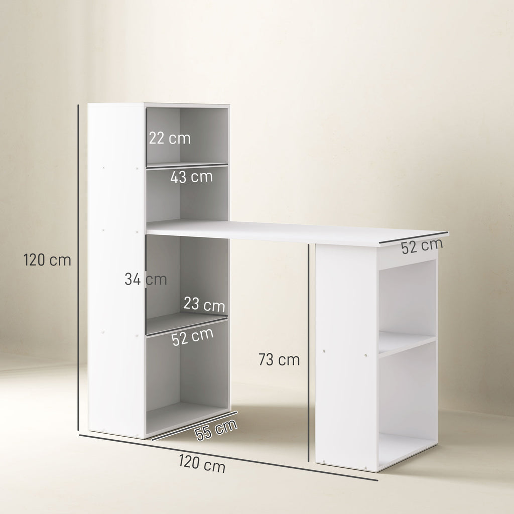 Schreibtisch B¨¹rotisch Computertisch, 2 Regale, 5 Regalb?den, 120 cm x 55 cm x 120 cm, Wei?