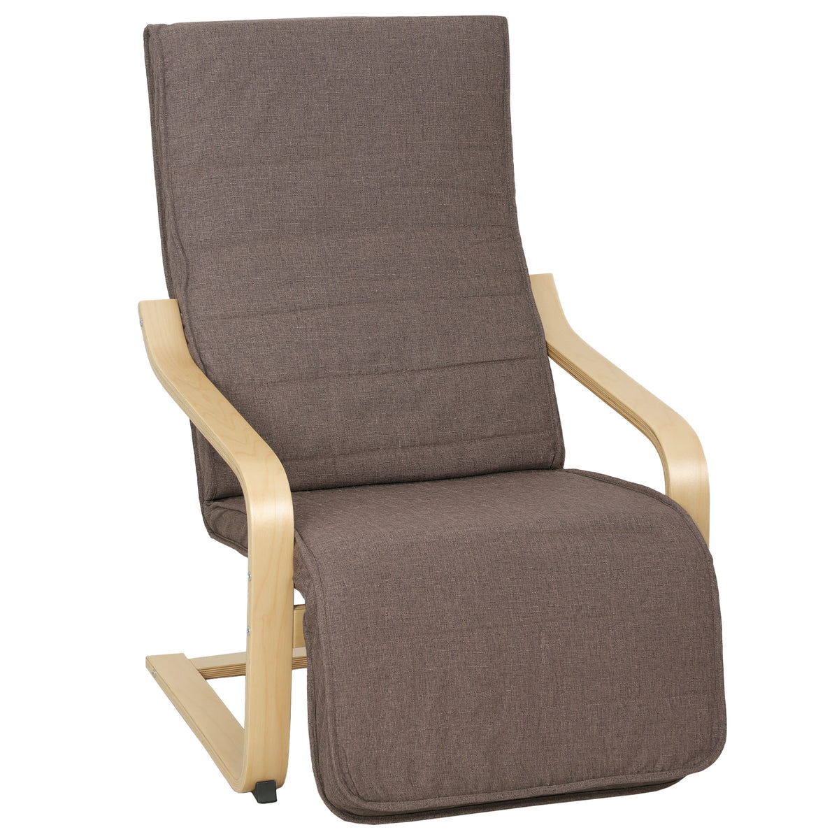 Akzentsessel, Relaxsessel mit verstellbarem Fußteil, Birkenholzrahmen, bis 120 kg, 66,5 x 94 x 100 cm, Braun