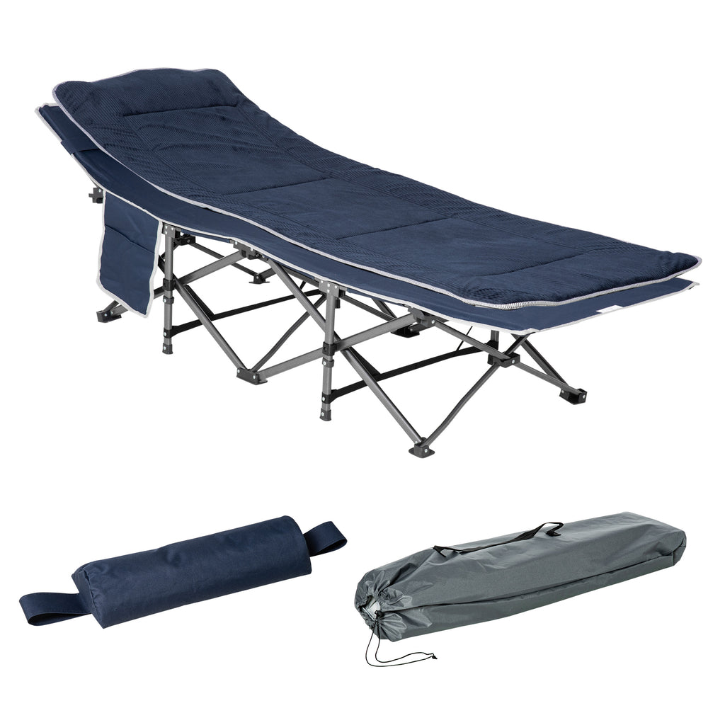 Campingbett, klappbares Feldbett mit Kopfkissen, 188 x 64,5 x 53 cm, Dunkelblau