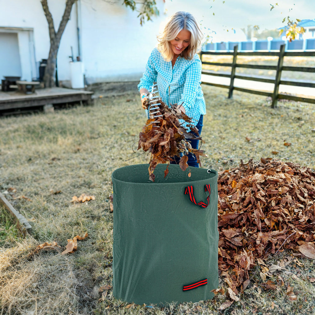 Garden Waste Bags, 272L x 3 Heavy Duty Garden Bags, Foldable and Reusable Waste Sacks with Handles for Loading Leaf, Trash, Debris, Green