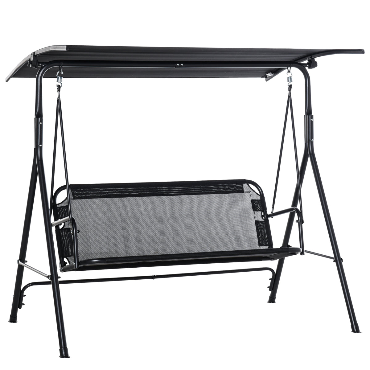  2-Sitzer Hollywoodschaukel Outdoor Gartenliege UV-beständig Hochwertiges Metallrohr winkeleinstellbar Schwarz