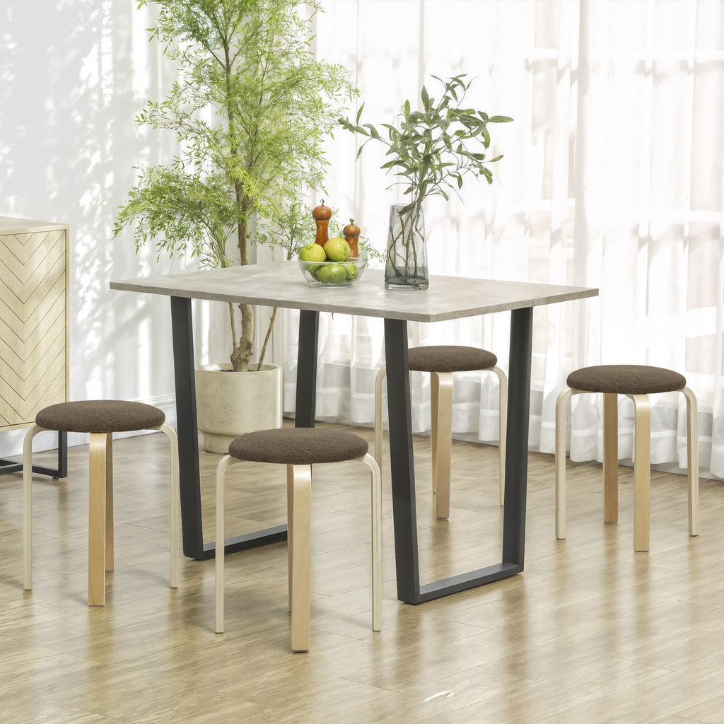 Polsterhocker im 4er-Set, stapelbar, lackierte Oberfläche, Holzbeine, Braun