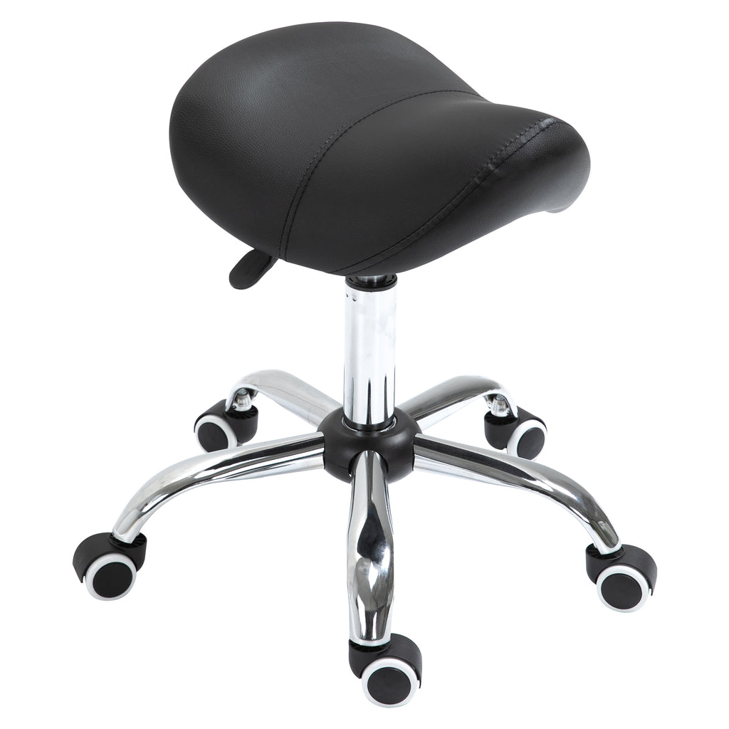 Rollhocker höhenverstellbar Drehhocker 49-61 cm Arbeitshocker drehbar Sattelhocker für Büro Salon Massage Spa Schwarz