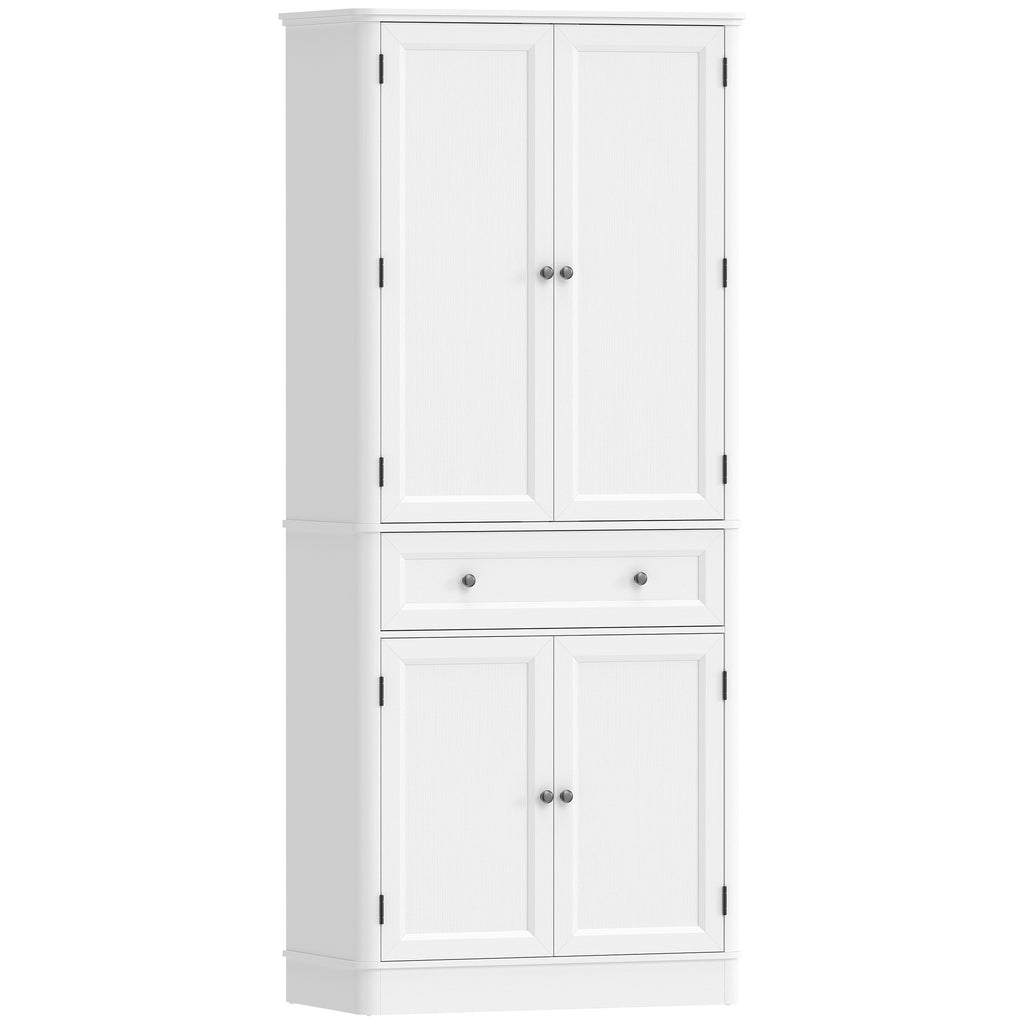 Küchenschrank mit 4 Türen, Schublade und verstellbaren Einlegeböden für Küche, 80 x 39,5 x 186,4 cm Weiß