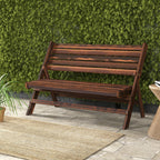 Gartenbank für 2 Personen, rustikales Design, klappbar, Naturholz, 122 x 63 x 83 cm, karbonisierte Oberfläche