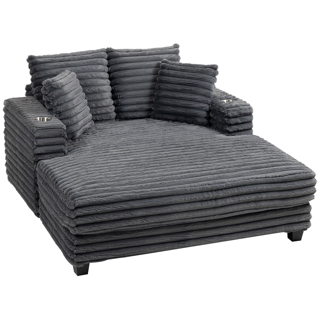 Chaiselongue 2 Sitzer Groß Schlafsofa 134 x 151 cm mit Becherhalter für Wohnzimmer, Grau