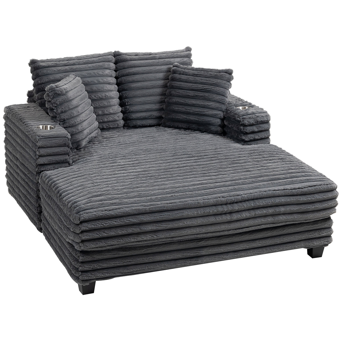 Chaiselongue 2 Sitzer Groß Schlafsofa 134 x 151 cm mit Becherhalter für Wohnzimmer, Grau
