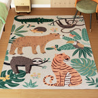 Fleece-Teppich mit Dschungel-Muster, pflegeleicht, Cremewei?+Bunt