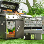 Gasgrill 12 KW Grillwagen inkl 5 Brenner Seitenkocher Rolle Deckel Thermometer Seitenablagen 135 x 54 x 110 cm
