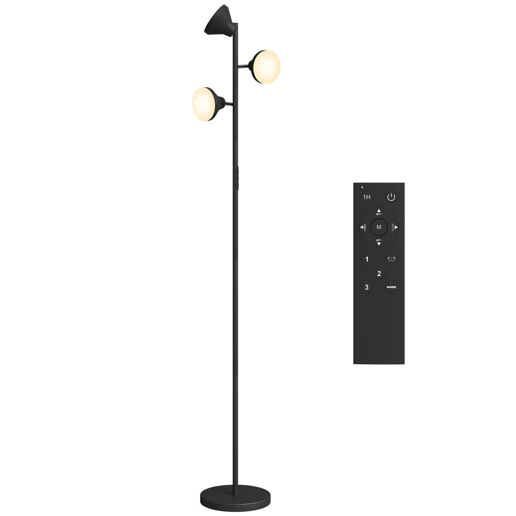 Stehlampe Dimmbar mit Leselampe, Stehleuchte RGB Farbwechsel mit Fernbedienung Touch-Steuerung 3 drehbare Köpfe Schwarz