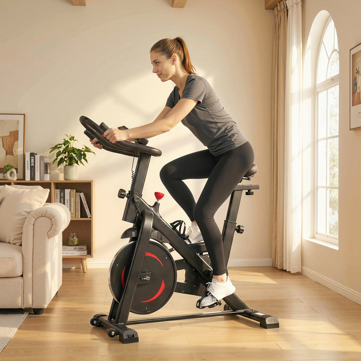 Exercise Bike, Indoor Stationary Bike with Smart APP, 0-100% Magnetic Resistance, Adjustable Seat & Handlebars