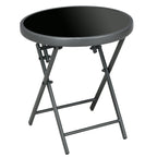 Φ45cm Garden Side Table, Outdoor Round Folding Patio Table with Imitation Marble Glass Top, Small Coffee Table, Black