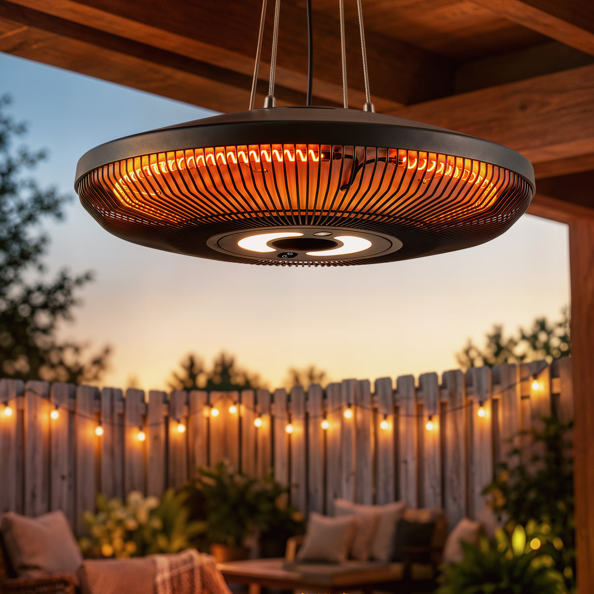 Infrarot Heizstrahler Hängend 2000W Carbonfaser Deckenheizstrahler mit LED-Beleuchtung Touch & Fernbedienung 2 Heizstufe
