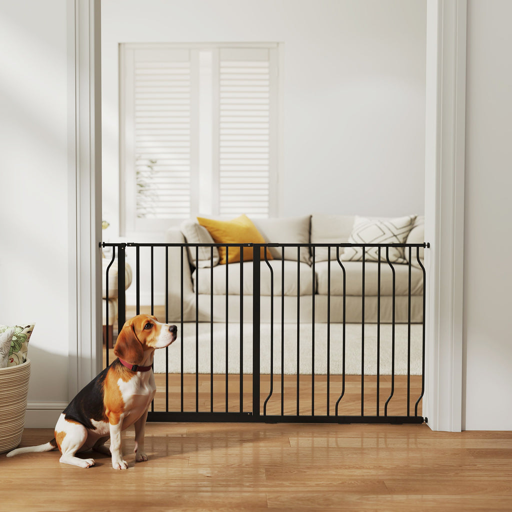 Extra Wide Dog Safety Gate, with Door Pressure, for Doorways, Hallways, Staircases - Black