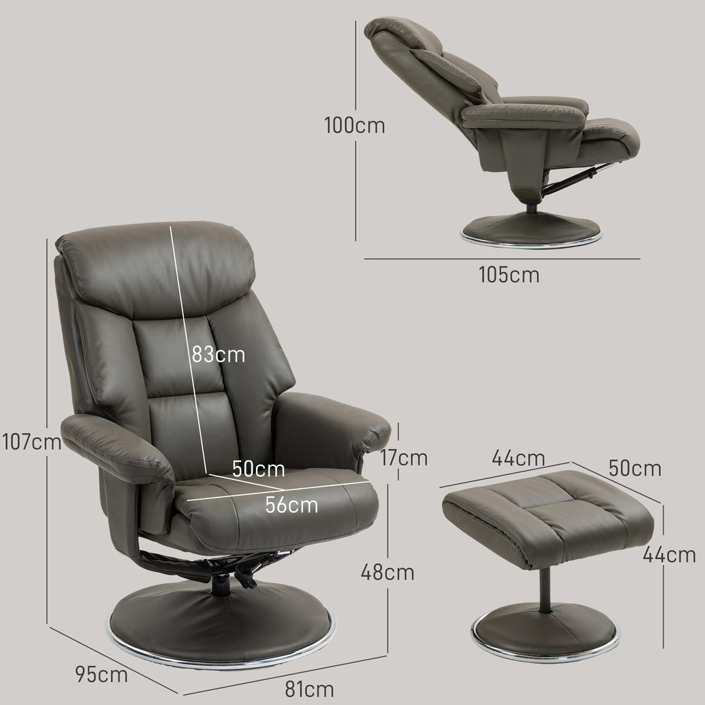 Relaxsessel mit Hocker, Rückenlehne verstellbar, Kunstleder, bis 150 kg, Grau