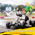 24 V Elektro Go-Kart für Kinder Bis 18 Km/h Gokart mit Drift-Funktion, Drift-Kart mit 2 Motoren verstellbar Sitz Weiß