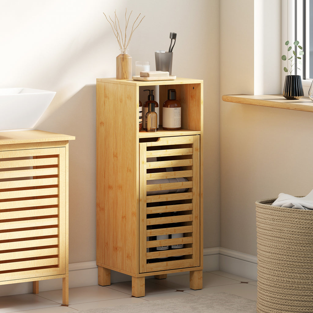 Badezimmerschrank, offenes Regal, Schrank, Bambusholz, Lamellent¨¹r, Hellbraun